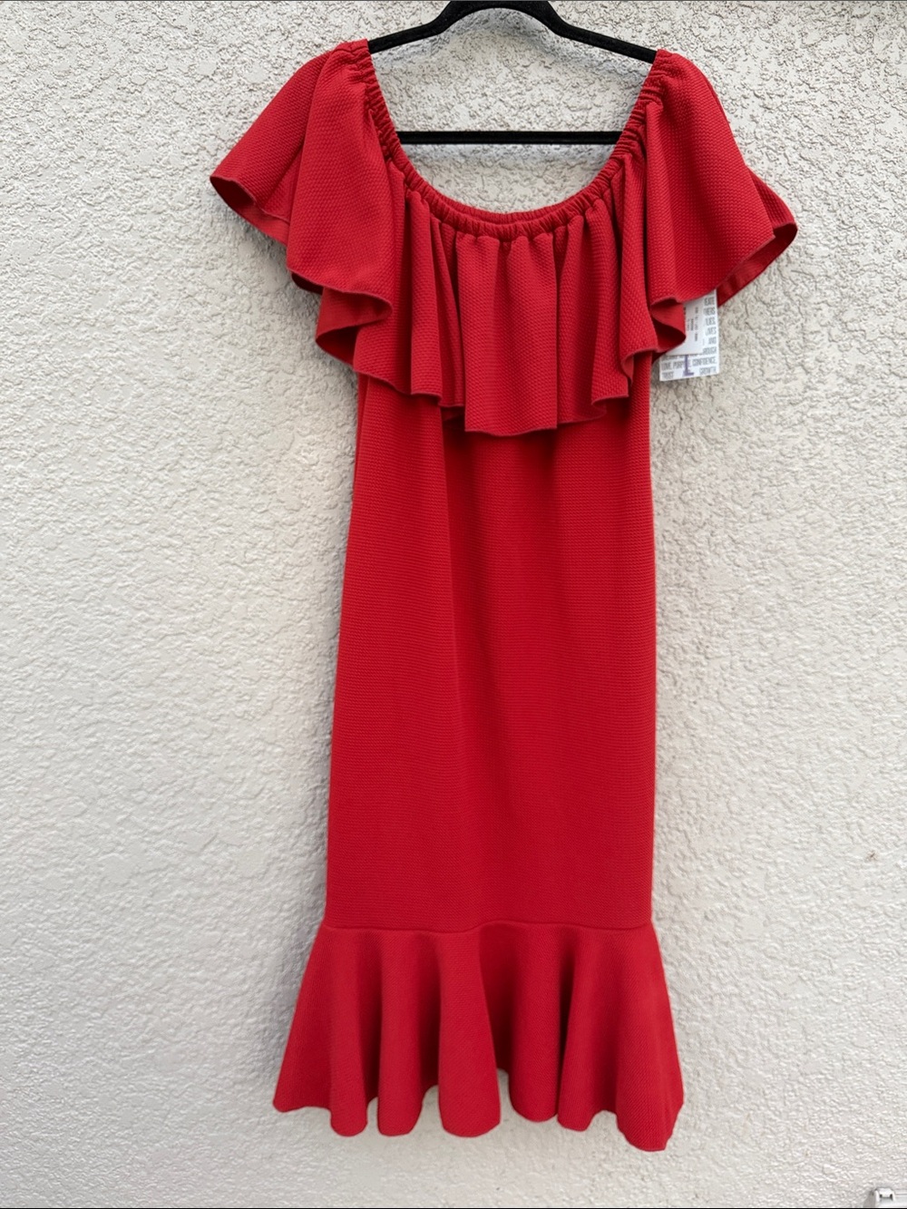 LuLaRoe Red Ruffle Off-Shoulder Maxi Dress